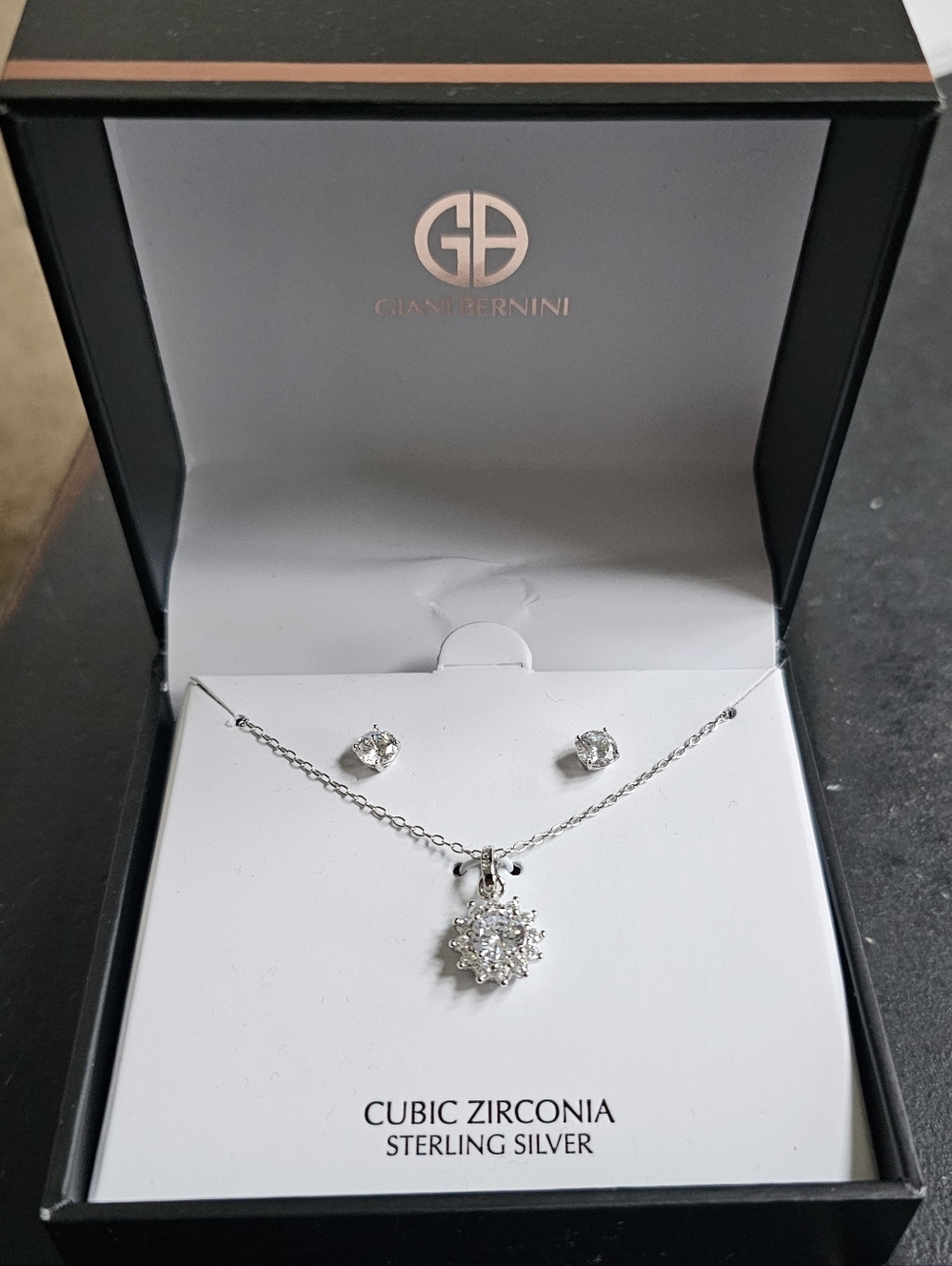 NEW 2-Pc. Set Sterling Silver Cubic Zirconia Halo Pendant Necklace Stud Earrings